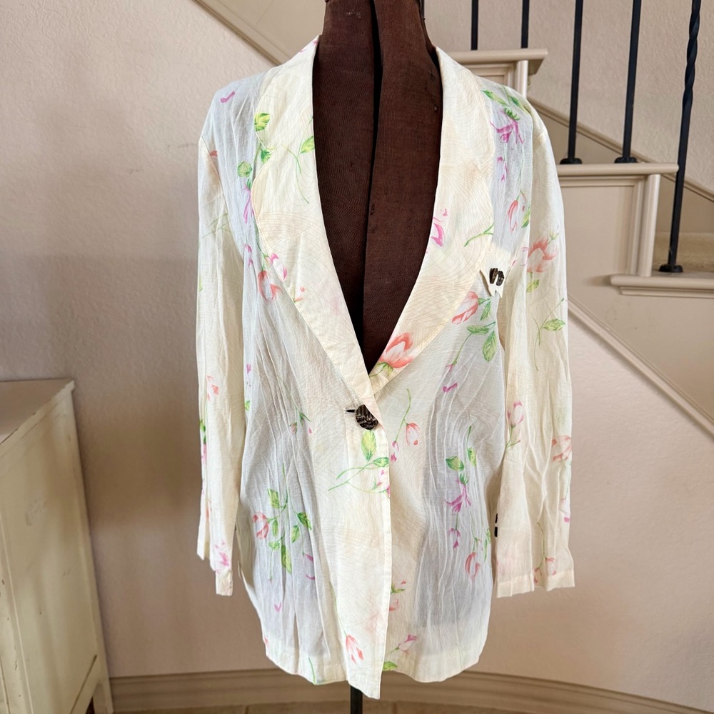 VTG Laliberte Women’s Sz Medium Ivory‎ Blazer Jacket Delicate Floral Lightweight